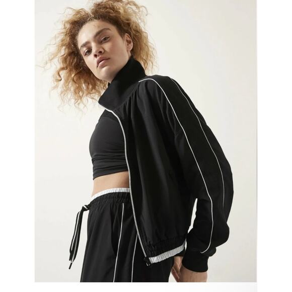 Athleta Jackets & Blazers - Athleta Brooklyn Track Bomber Jacket - Black / White Stripes - Zip Pockets - L